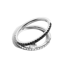 Zales x SHAHLA 5/8 CT. T.W. Natural Black Diamond and Pear White Lab-Grown Diamond Love V Ring in 14K White Gold