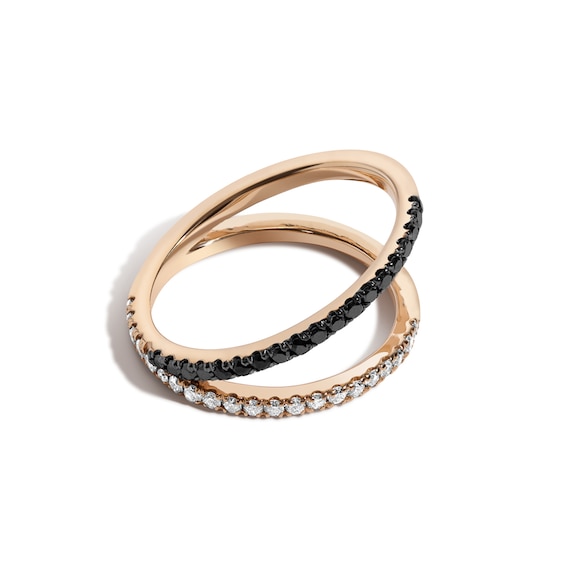 Zales x Shahla 1/2 CT. T.w. Natural Black Diamond and White Lab-Grown Diamond Love V Ring in 14K Gold