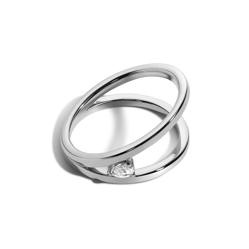 Main Image 1 of Zales x SHAHLA 1/10 CT. Pear-Shaped Lab-Grown Diamond Solitaire Love V Ring in 14K White Gold