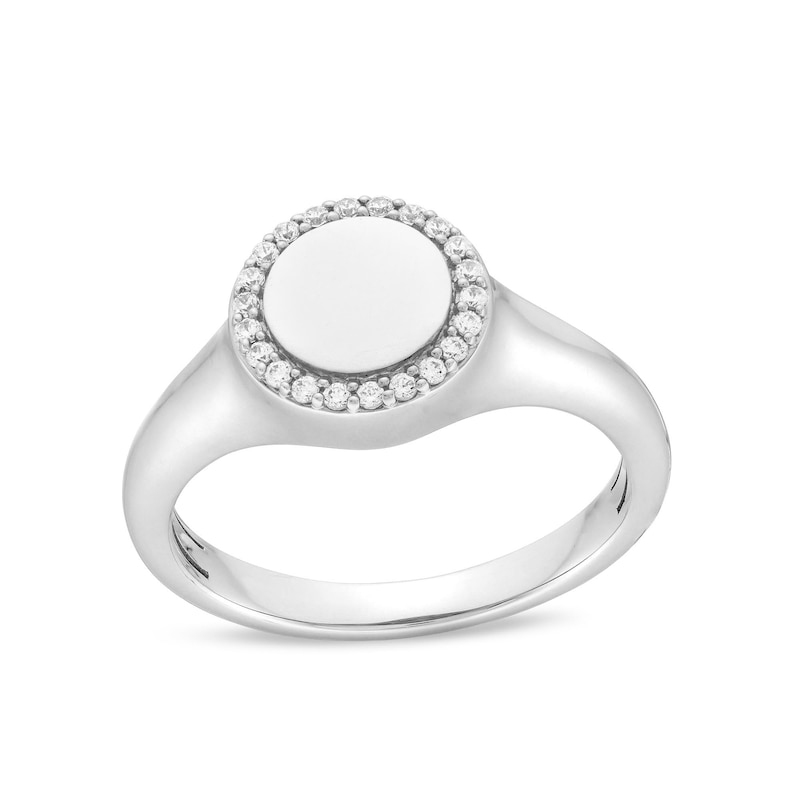 Main Image 1 of 1/10 CT. T.W. Diamond Frame Signet Ring in 10K White Gold