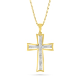 1/4 CT. T.W. Diamond Double Row Flared Cross Pendant in 10K Gold - 22"