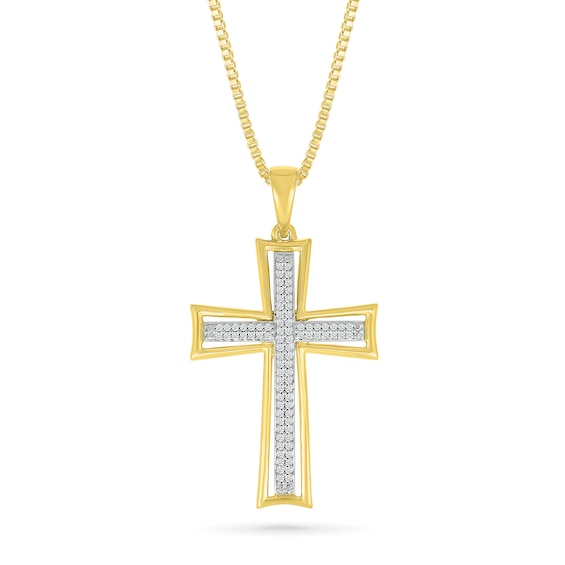 1/4 CT. T.w. Diamond Double Row Flared Cross Pendant in 10K Gold - 22"