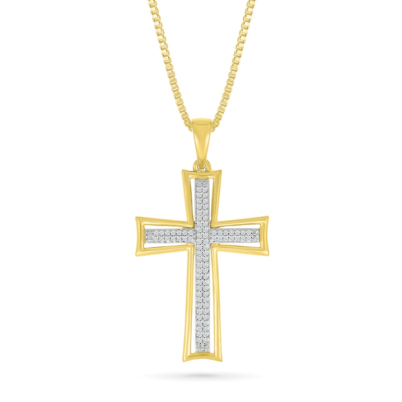 Main Image 1 of 1/4 CT. T.W. Diamond Double Row Flared Cross Pendant in 10K Gold - 22"