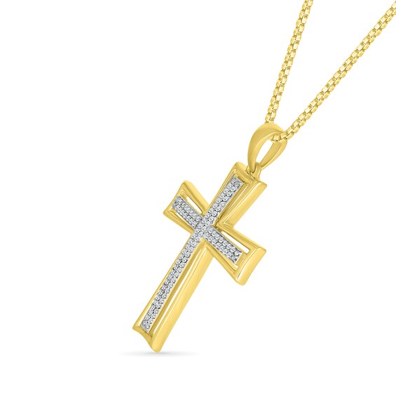 1/4 CT. T.w. Diamond Double Row Flared Cross Pendant in 10K Gold - 22"