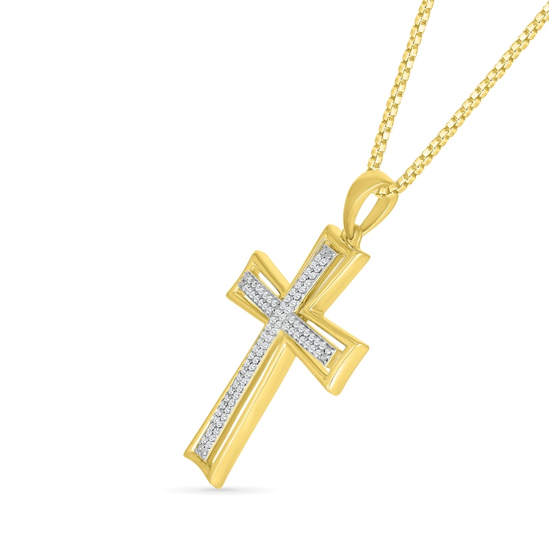 Main Image 2 of 1/4 CT. T.W. Diamond Double Row Flared Cross Pendant in 10K Gold - 22"
