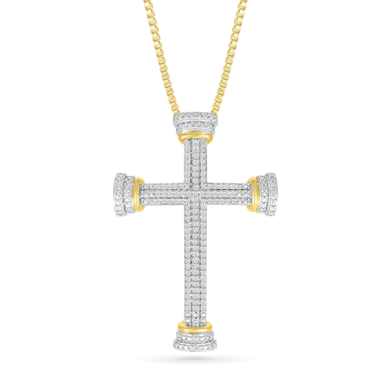 1/3 CT. T.w. Diamond Duo Cap-Ends Cross Pendant in 10K Gold - 22"