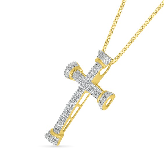 1/3 CT. T.w. Diamond Duo Cap-Ends Cross Pendant in 10K Gold - 22"