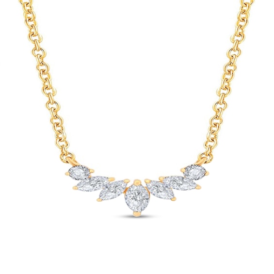 1/5 CT. T.w. Marquise and Round Diamond Curved Necklace in 10K Gold