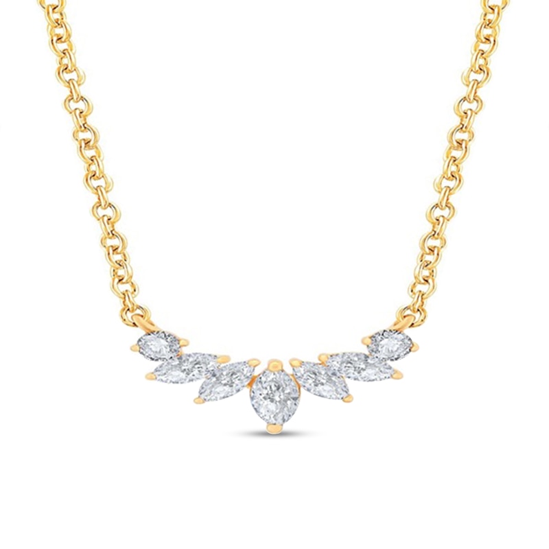Main Image 1 of 1/5 CT. T.W. Marquise and Round Diamond Curved Necklace in 10K Gold