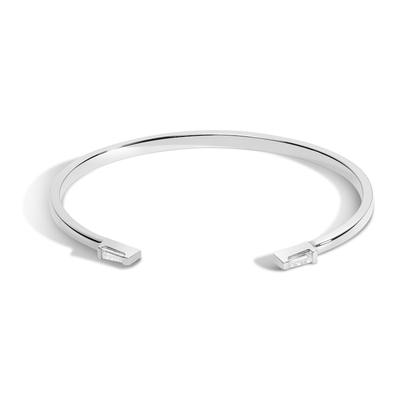 Main Image 1 of Zales x SHAHLA 1/4 CT. T.W. Baguette Lab-Grown Diamond Chrysler Open Cuff in 14K White Gold