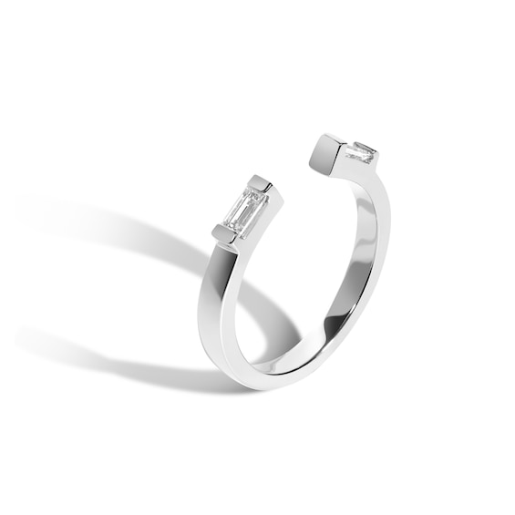 Zales x Shahla 1/4 CT. T.w. Baguette Lab-Grown Diamond Rockefeller Open Shank Ring in 14K White Gold