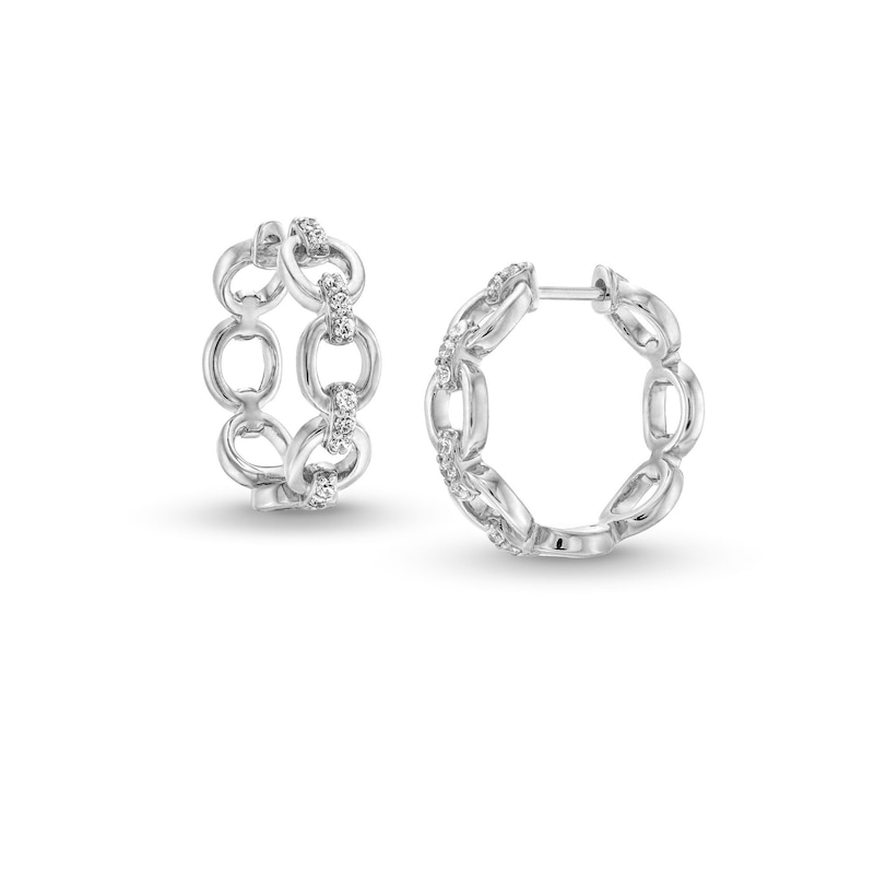 Main Image 1 of 1/5 CT. T.W. Diamond Open Circle Chain Link Hoop Earrings in 10K White Gold