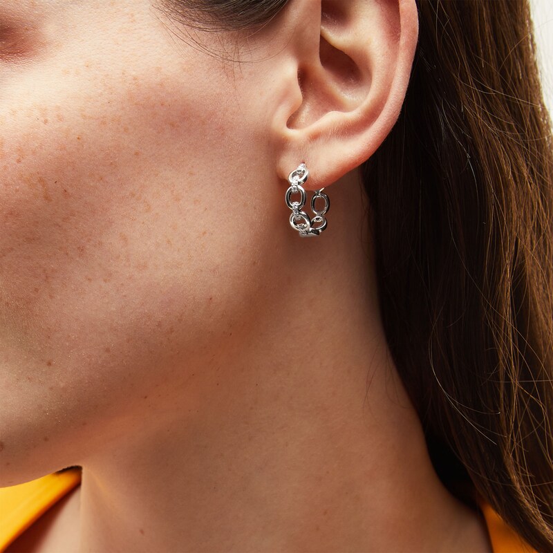 Main Image 2 of 1/5 CT. T.W. Diamond Open Circle Chain Link Hoop Earrings in 10K White Gold