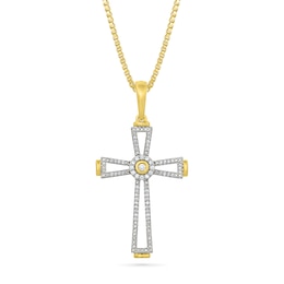 1/5 CT. T.W. Diamond Flared Cross Pendant in 10K Gold - 22"