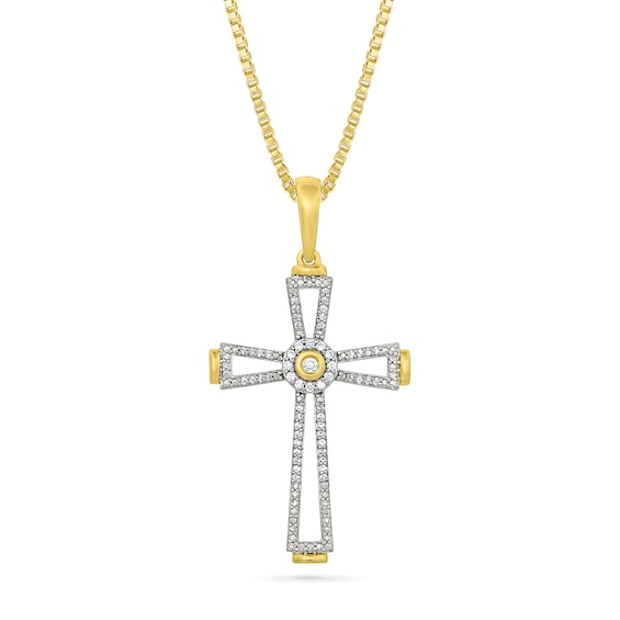 1/5 CT. T.w. Diamond Flared Cross Pendant in 10K Gold - 22"