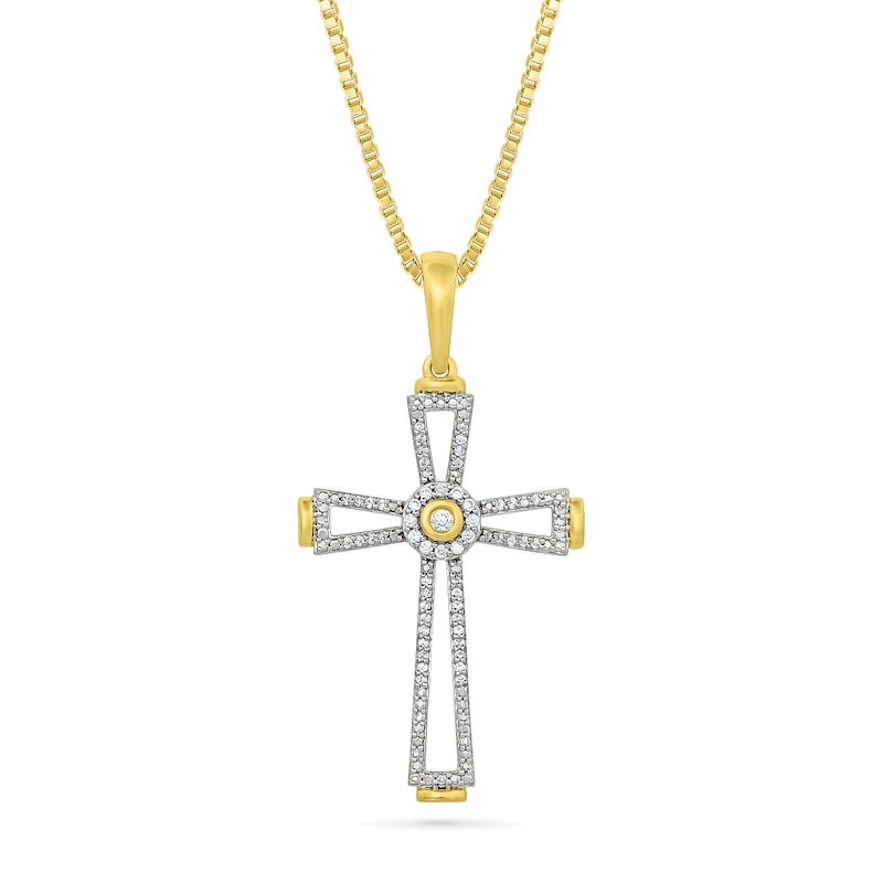 Main Image 1 of 1/5 CT. T.W. Diamond Flared Cross Pendant in 10K Gold - 22"