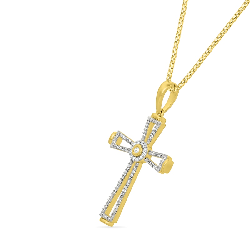 Main Image 2 of 1/5 CT. T.W. Diamond Flared Cross Pendant in 10K Gold - 22"