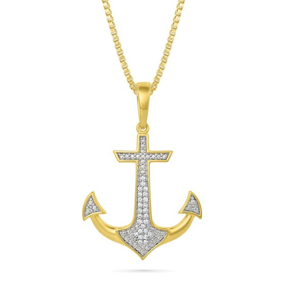 1/10 CT. T.w. Diamond Anchor Pendant in 10K Gold - 22"