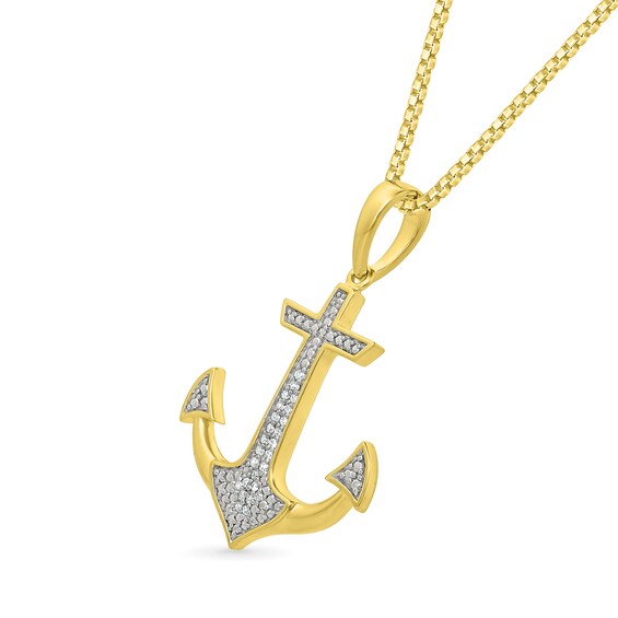 1/10 CT. T.w. Diamond Anchor Pendant in 10K Gold - 22"
