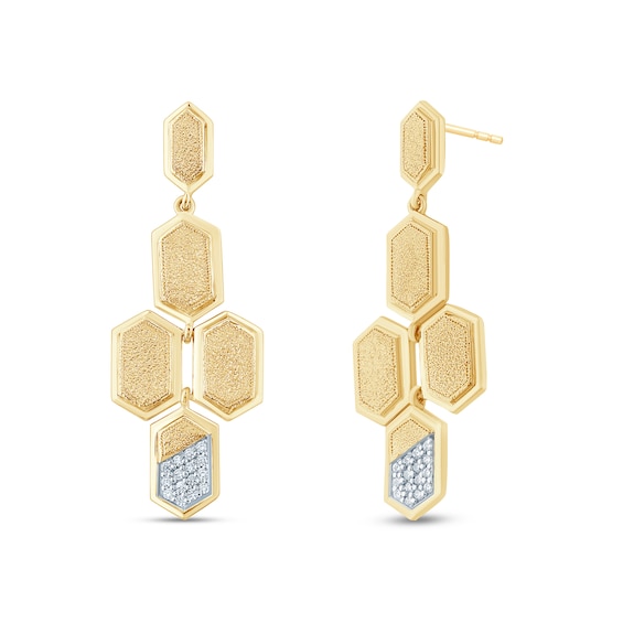1/8 CT. T.w. Diamond Textured Honeycomb Drop Earrings in Sterling Silver with 14K Gold Plate