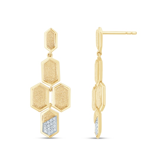 1/8 CT. T.w. Diamond Textured Honeycomb Drop Earrings in Sterling Silver with 14K Gold Plate