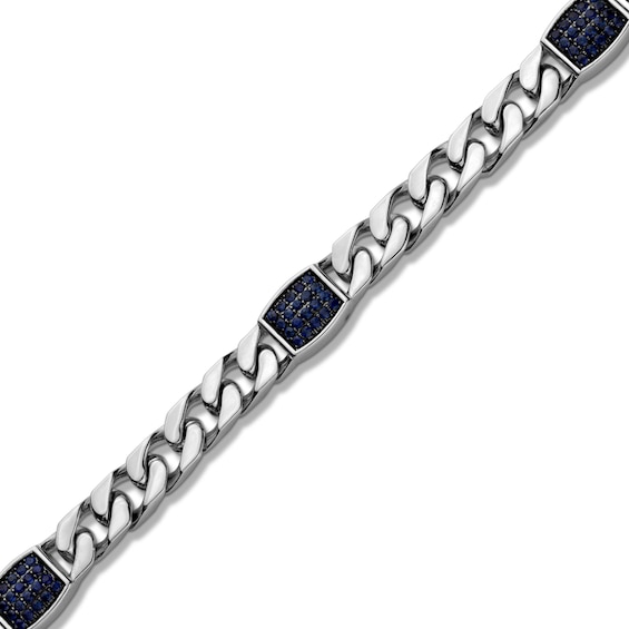 Vera Wang Men Blue Sapphire Station Curb Chain Bracelet in Sterling Silver - 8.5â