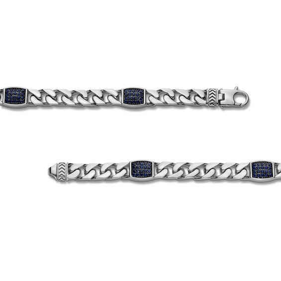 Vera Wang Men Blue Sapphire Station Curb Chain Bracelet in Sterling Silver - 8.5â