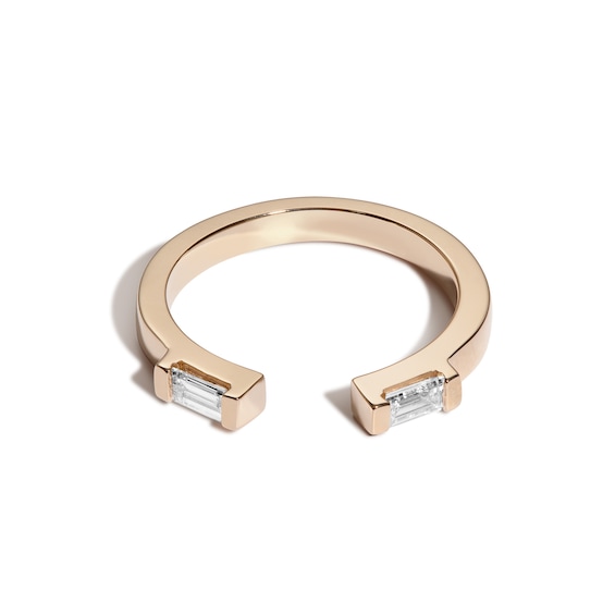Zales x Shahla 1/4 CT. T.w. Baguette Lab-Grown Diamond Rockefeller Open Shank Ring in 14K Gold