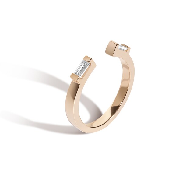 Zales x Shahla 1/4 CT. T.w. Baguette Lab-Grown Diamond Rockefeller Open Shank Ring in 14K Gold