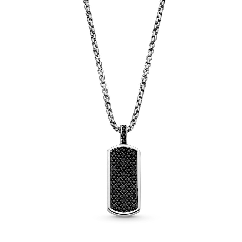 Main Image 1 of Vera Wang Men 1/4 CT. T.W. Black Diamond Dog Tag Pendant in Sterling Silver and Black Ruthenium - 22&quot;