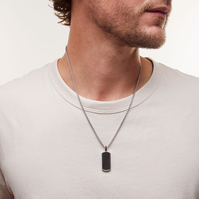 Main Image 2 of Vera Wang Men 1/4 CT. T.W. Black Diamond Dog Tag Pendant in Sterling Silver and Black Ruthenium - 22&quot;