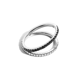 Zales x SHAHLA 1/2 CT. T.W. Natural Black Diamond and White Lab-Grown Diamond Love V Ring in 14K White Gold