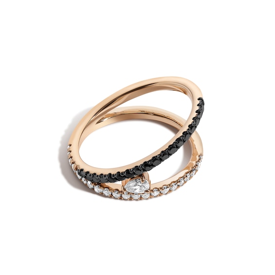 Zales x Shahla 5/8 CT. T.w. Natural Black Diamond and Pear-Shaped White Lab-Grown Diamond Love V Ring in 14K Gold