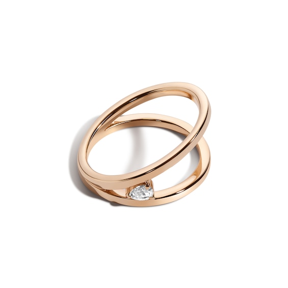 Zales x Shahla 1/10 CT. Pear-Shaped Lab-Grown Diamond Solitaire Love V Ring in 14K Gold