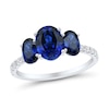 Thumbnail Image 1 of Oval Blue Lab-Created Sapphire and 1/5 CT. T.W. Certified Lab-Grown Diamond Three Stone Ring in 10K White Gold