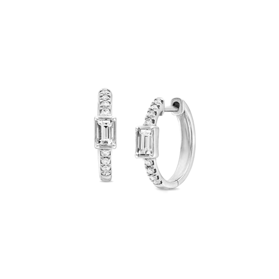 1/3 CT. T.w. Baguette and Round Certified Lab-Grown Diamond Huggie Hoop Earrings in 14K White Gold (F/Si2)