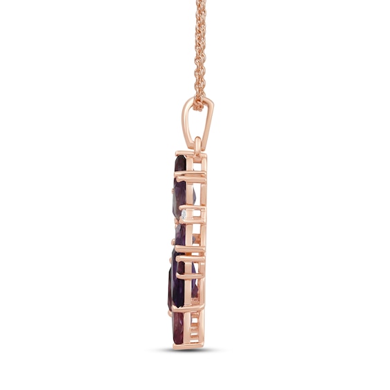 Multi-Shaped Amethyst, Garnet and Pink Lab-Created Sapphire with 1/15 CT. T.w. Diamond Scatter Pendant in 10K Rose Gold