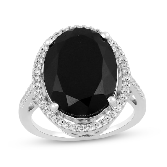 Oval Onyx and White Lab-Created Sapphire Frame Ring Sterling Silver
