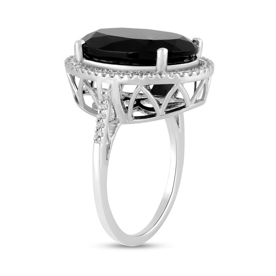 Oval Onyx and White Lab-Created Sapphire Frame Ring Sterling Silver
