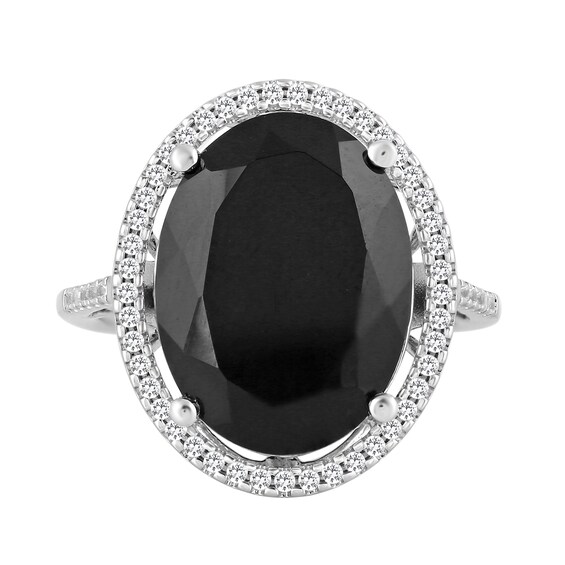 Oval Onyx and White Lab-Created Sapphire Frame Ring Sterling Silver