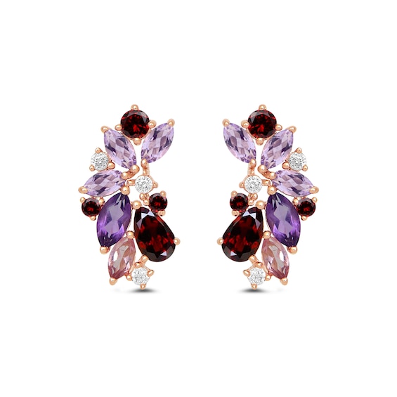 Multi-Shaped Amethyst, Garnet and Pink Lab-Created Sapphire with Diamond Scatter Earrings in 10K Rose Gold