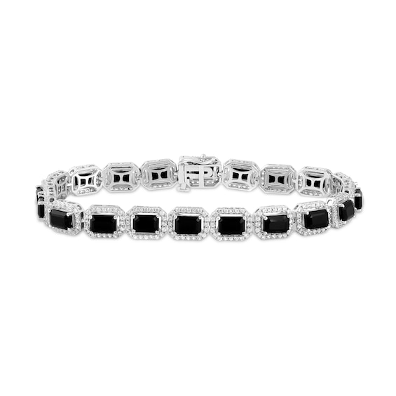 Emerald-Cut Onyx and White Lab-Created Sapphire Frame Link Bracelet in Sterling Silver - 7.5"
