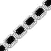 Thumbnail Image 2 of Emerald-Cut Onyx and White Lab-Created Sapphire Frame Link Bracelet in Sterling Silver - 7.5"
