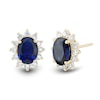 Thumbnail Image 1 of Oval Blue Lab-Created Sapphire and 1/2 CT. T.W. Certified Lab-Grown Diamond Starburst Stud Earrings in 10K Gold