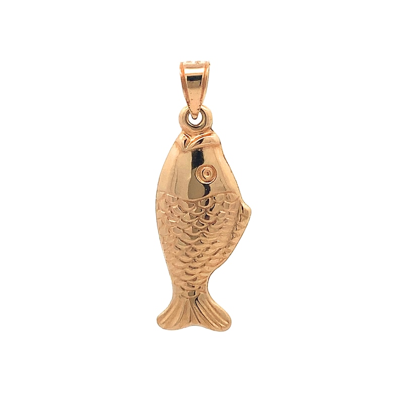 Main Image 1 of Textured Fish Necklace Charm in Hollow 14K Gold