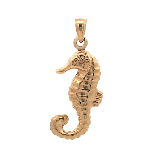 Textured Seahorse Necklace Charm in Hollow 14K Gold