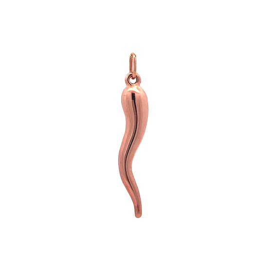 Italian Horn Necklace Charm in Hollow 14K Rose Gold