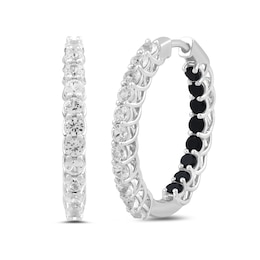White Lab-Created Sapphire and Onyx Inside-Out Hoop Earrings in Sterling Silver