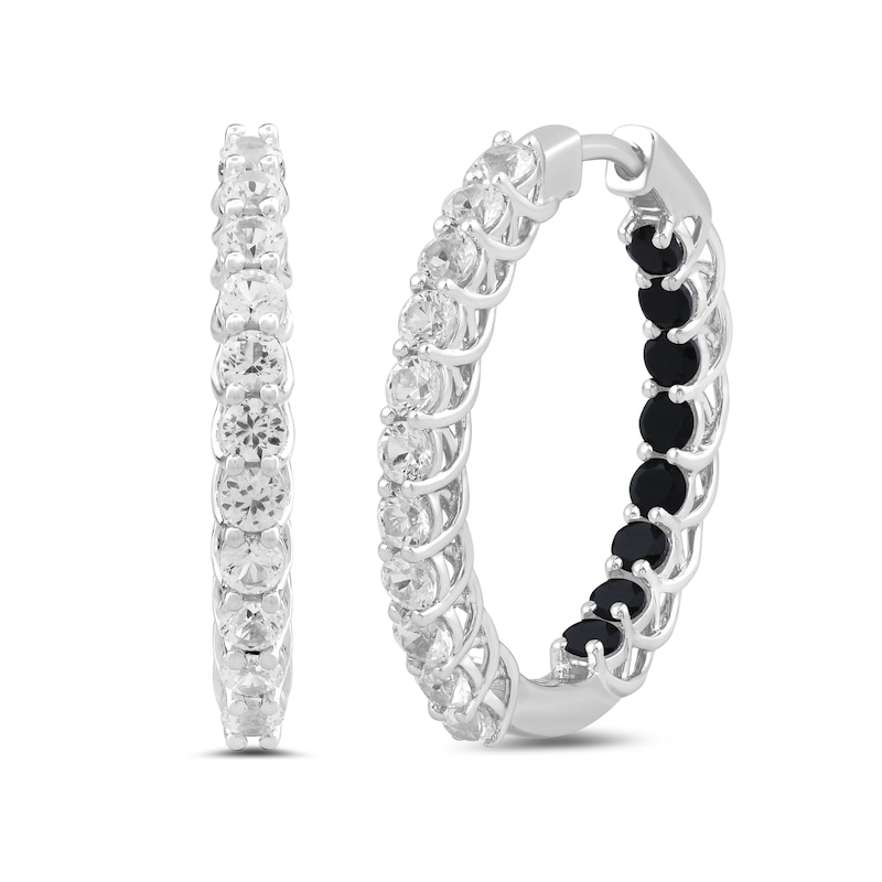 Main Image 1 of White Lab-Created Sapphire and Onyx Inside-Out Hoop Earrings in Sterling Silver