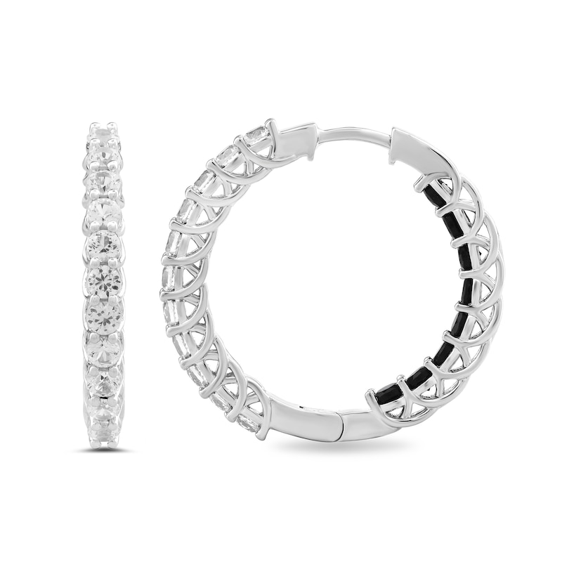 Main Image 2 of White Lab-Created Sapphire and Onyx Inside-Out Hoop Earrings in Sterling Silver
